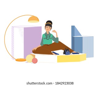 Girl sitting with a handbag vector illustration