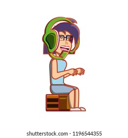 girl sitting with headphone avatar character