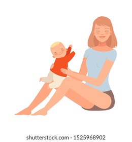 Girl is sitting with her baby in her arms character Illustration Vector