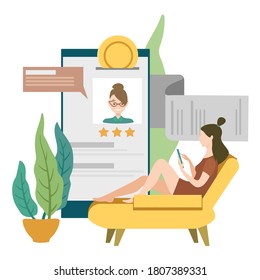 girl sitting at home makes online purchases