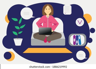 Girl sitting at home and working