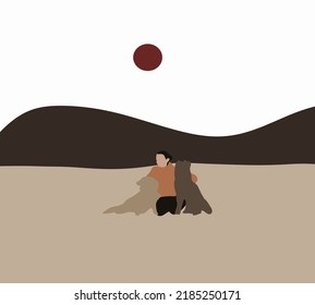 Girl sitting and hugging with two dogs on the beach holiday vacation. Female with pets happiness outdoor people lifestyle.