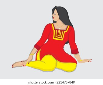 girl sitting in kameez and tights