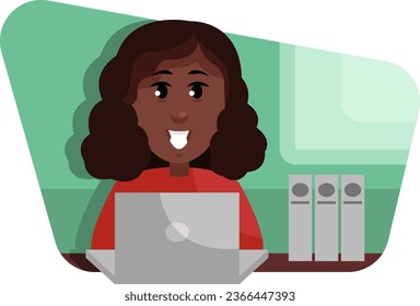 Girl sitting with a laptop, illustration, vector on a white background.