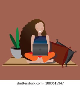 girl sitting with laptop on the floor