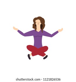 girl sitting in lotus pose, lifting hands up, isolated cartoon figure, illustration woman vector