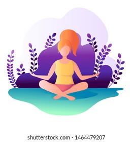 Girl is sitting in the lotus position. Vector illustration in flat style.