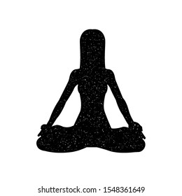 Girl is sitting in lotus position vector illustration with grunge effect.