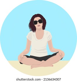 Girl sitting in lotus position vector illustration