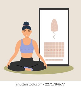 Girl sitting in lotus position, women's health care, menstruation calendar app