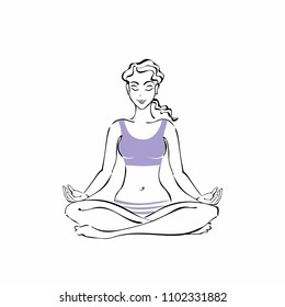 Girl sitting in a Lotus position. Yoga. Meditation. Vector illustration.