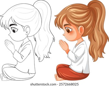 A girl sitting in a meditative prayer pose
