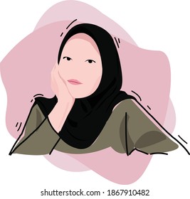 A girl sitting mood illustration with cute color and pink waiting for someone