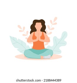 Girl sitting in nature and meditating. Illustration for yoga, meditation, posters, cards.