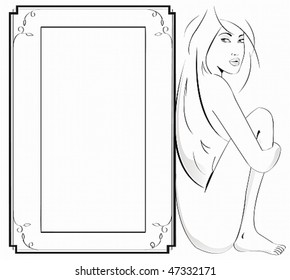 Girl sitting near the frame.Excellent opportunity to locate your text.