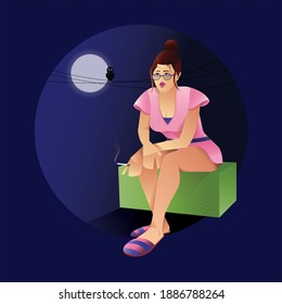 A Girl is sitting in night