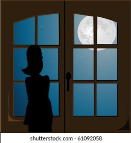 Girl sitting in the night, vector