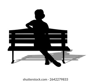 Girl sitting on a bench, black silhouette of a young girl