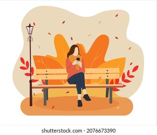 girl sitting on bench spring with background