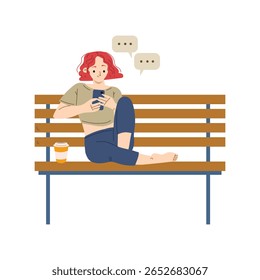 Menina sentada no banco de texto vetor