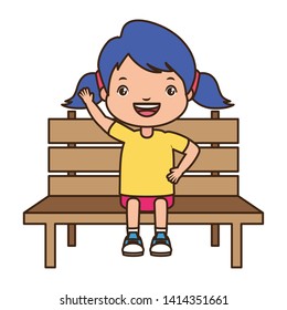 girl sitting on bench white background vector illustration