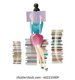 girl sitting on books