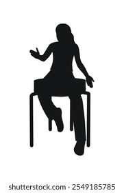 Girl sitting on a chair, emotional story, black silhouette of a human figure