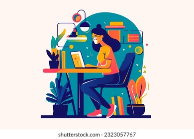 girl sitting on a chair serious office vector character illustration 