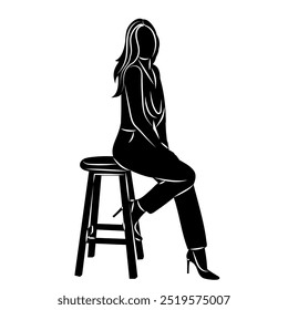 girl sitting on chair silhouette, vector