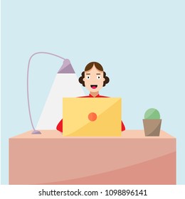 girl sitting on computer vector for web