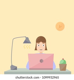 girl sitting on computer vector for web