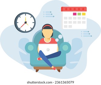 The girl is sitting on couch and checking her appointments.