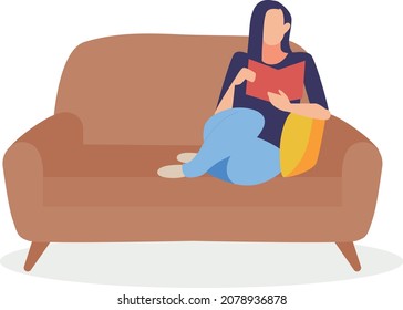 The girl is sitting on the couch design vector