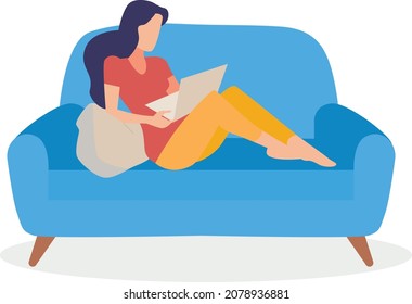 The girl is sitting on the couch design vector