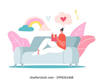 Girl Sitting on Couch Writing in Pink Diary about Love and Life Moments. Character Put Notes, Write Memoirs in Notebook. Schoolgirl Teenager Share Feelings with Notepad. Cartoon Vector Illustration
