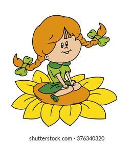 Girl sitting on a flower
