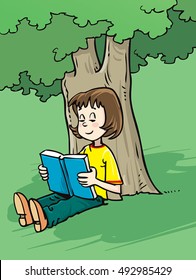 girl sitting on grass reading a book