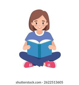 Girl sitting on the ground reading a book.