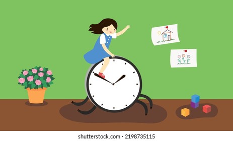 girl sitting on a huge clock