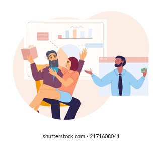 Girl Sitting On Knees To Her Shocked Colleague In Office. Sexual Harassment At Workplace. Abuse, Unwanted Advances, Inappropriate Behaviour In Office Flat Vector