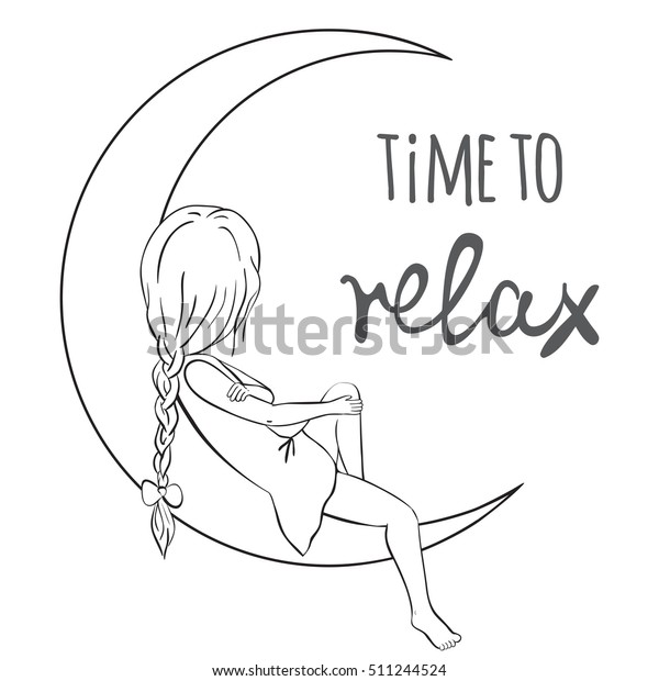 Girl Sitting On Moon Time Relax Stock Vector Royalty Free