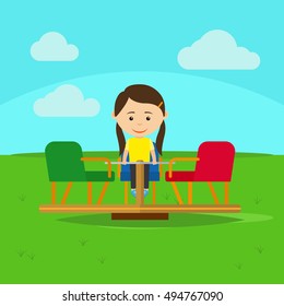 Girl sitting on playground cartoon vector illustration