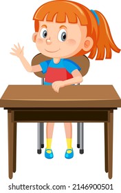 Girl sitting on a school desk illustration