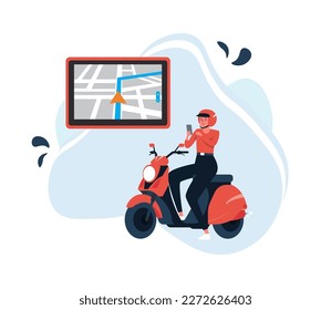 Girl sitting on a scooter with a phone in hand and navigation system