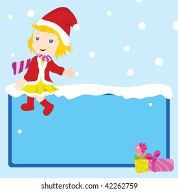 girl sitting on signboard