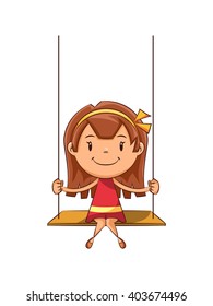 Girl sitting on swing, vector illustration