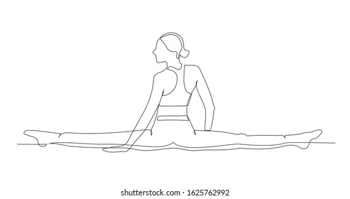 Girl sitting on twine. Continuous line drawing. Vector illustration.