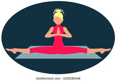  Girl sitting on a twine on dark blue background
