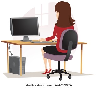 Girl sitting at PC.