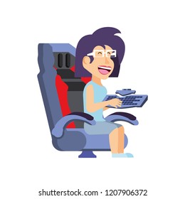girl sitting playing video game